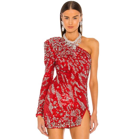 DUNDAS Dresses & Skirts - DUNDAS x REVOLVE Jett Embellished Mini Dress in Red NWT Size Medium